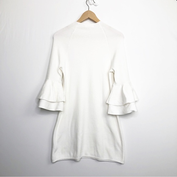𝅺Anthropologie ivory knit double ruffle sleeve winter white dress - Picture 8 of 9